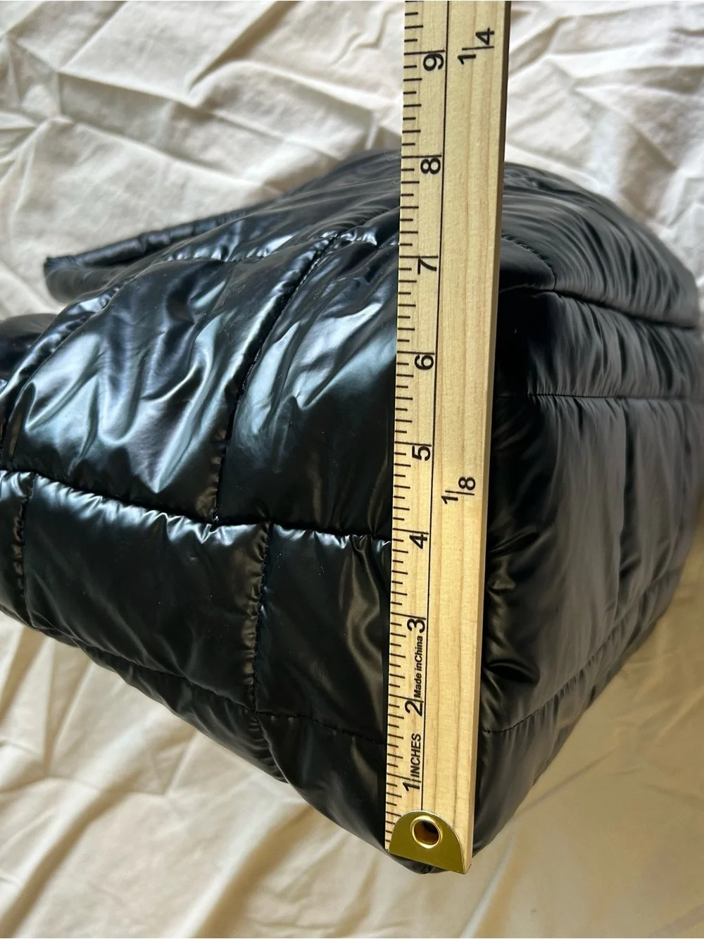 Glossy Black Quilted Puffer Pet Tote Bag